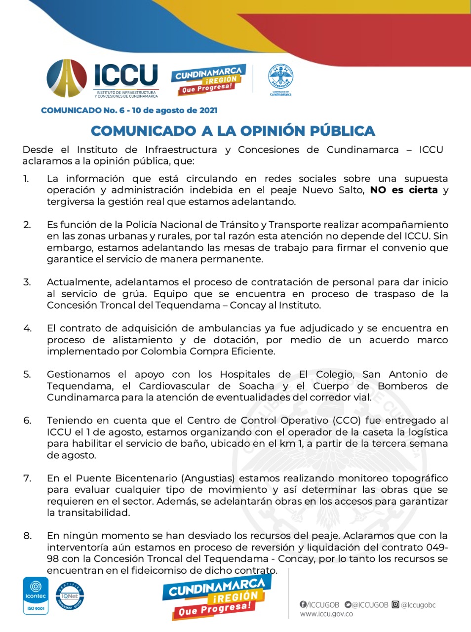 COMUNICADO A LA OPINIÓN PÚBLICA
