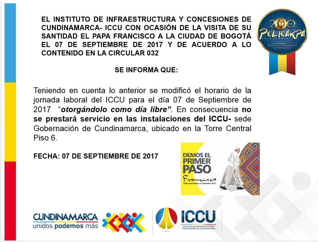 VISITA DE SU SANTIDAD EL PAPA FRANCISCO A LA CIUDAD DE BOGOTÁ